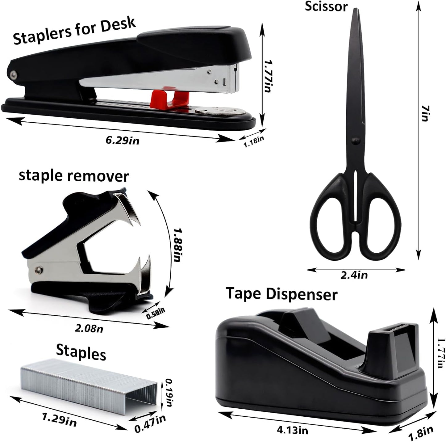 White Office Supplies, UPIHO White Desk Accessories, Stapler and Tape Dispenser Set for Women with Stapler,Tape Dispenser, Staple Remover, Staples,Scissor and Tabs for Students Office Clerks