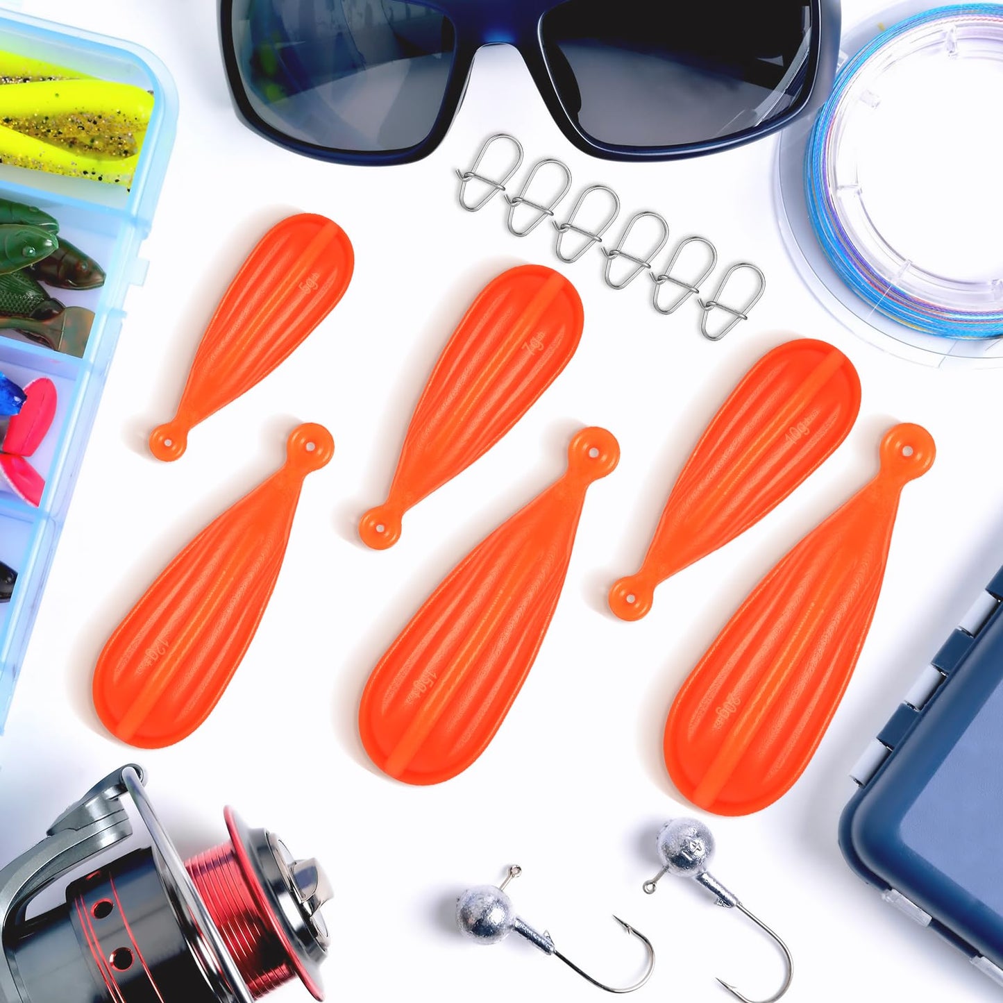 Lenwen 12 Pieces Fishing Practice Plug Soft PVC Bait Casting Plug 6 Mixed Sizes Weight Over 14 Years Fishing Lures for Improving Casting Skills, 1/5, 1/4, 3/8, 2/5, 1/3, and 3/4 oz(Orange)