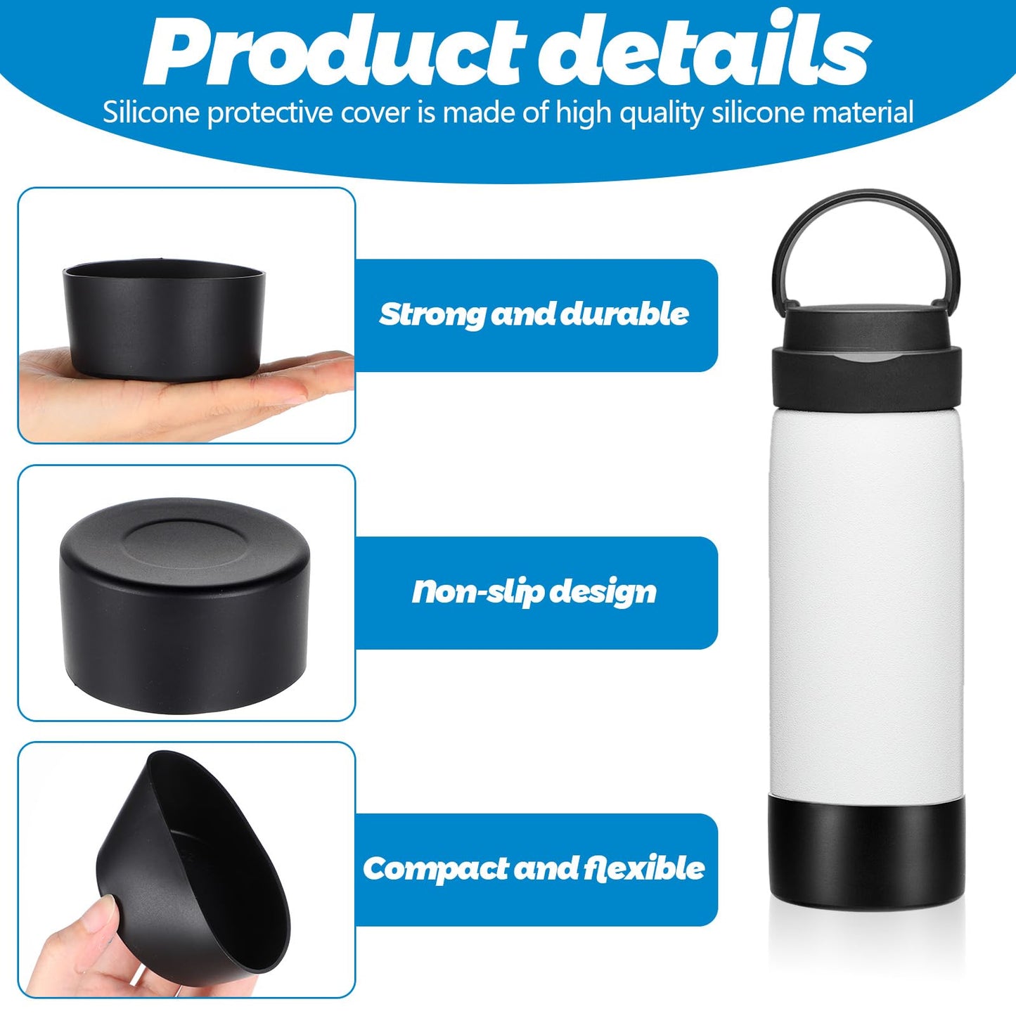 HOFURME 8 Pieces Protective Silicone Sleeve Bottom, Washable Rubber Bottom Base Accessories, Silicone Sleeve For Glass Bottle For 16 Oz Spray Bottles, 12 To 24 Oz Water Bottles(Black)