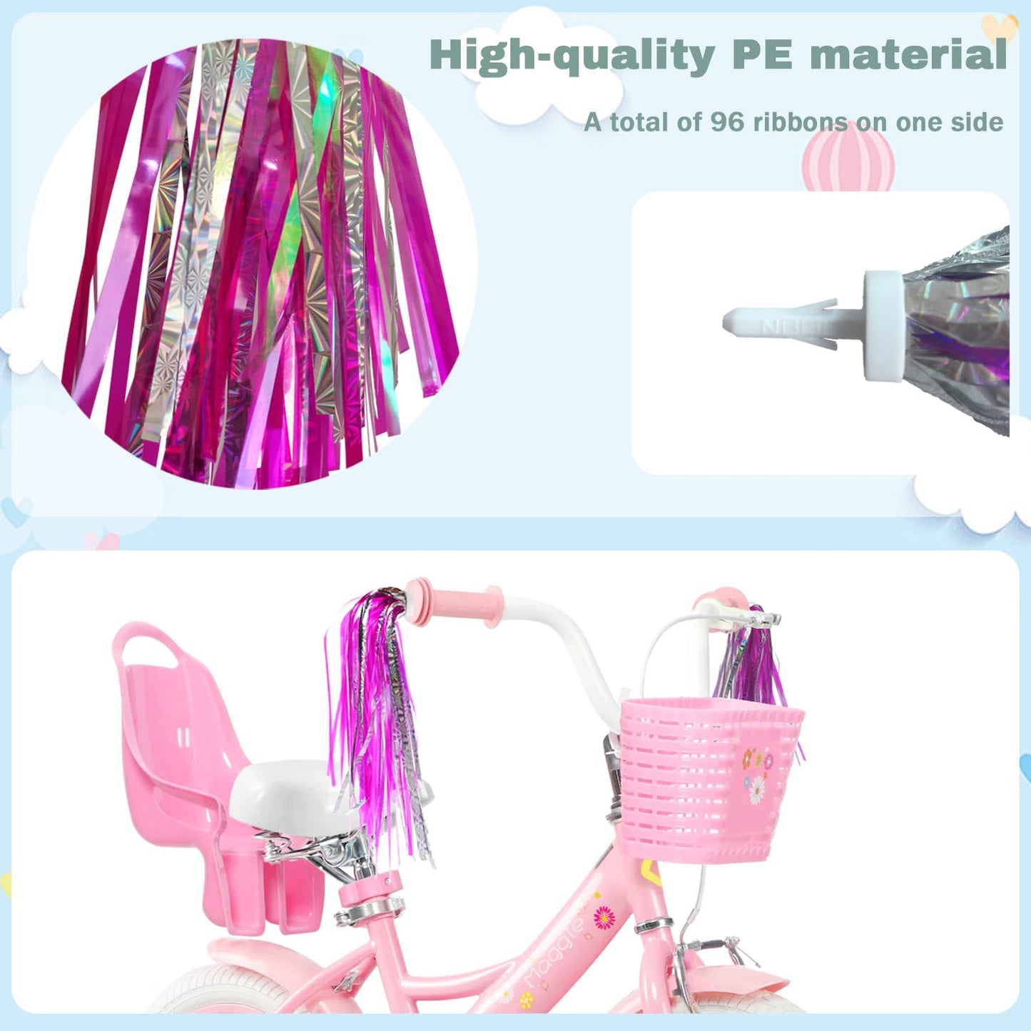 Kids Bike Bell with 2 Pcs Bike Streamers for Girls, Cute Children's Bicycle Accessories(Unicorn Bell+Tassels)