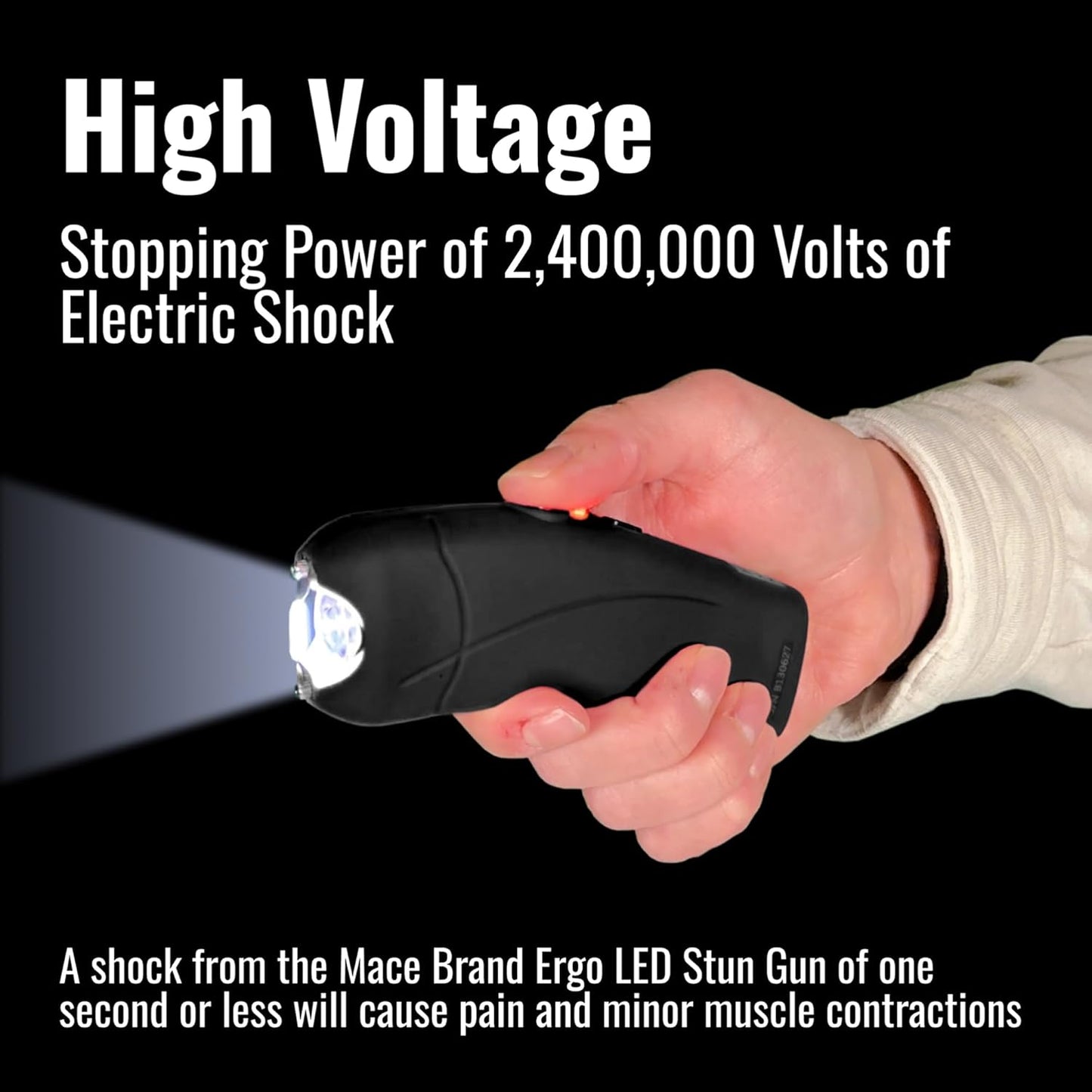 Mace Ergo Stun Gun for Self Defense - Rechargeable, Bright LED Light, High Voltage, Up to 1.69 Microcoulombs of Electric Power, Self Defense for Women & Men