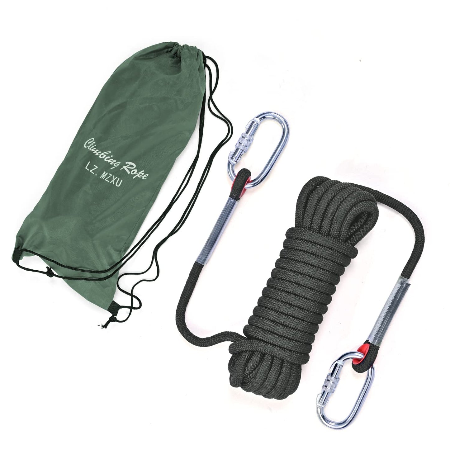 LZ.MZXU Climbing Rope, 12 mm Static Climbing Ropes, 32FT(10M) 65FT(20M) 100FT(30M) 164FT(50M) Outdoor Rock Climbing Rope with Hook, Safety Rappelling Ropes, Fire Rescue Parachute(Green, 32FT)