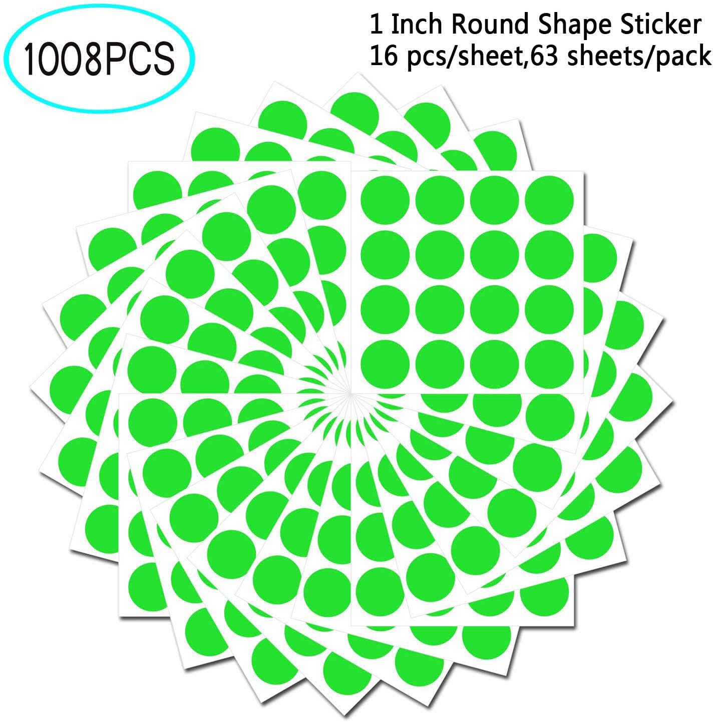 1" Round Color Coding Circle Dot Stickers,Writable Surface Self-Adhesive Removable Labels-Target Patches(1008 PCS) (Green)