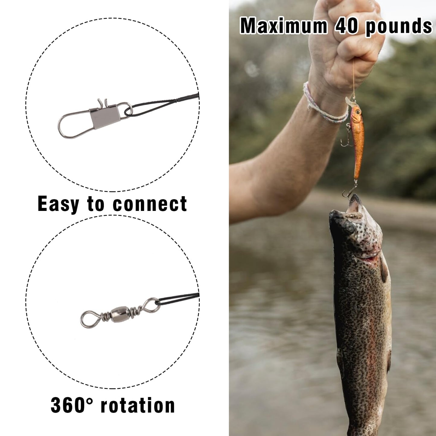 Fishing Leaders, 40 Pcs Upgrade Stainless Steel Leader High-Strength Fishing Line Leader Wire Leaders for Fishing Saltwater Fishing Wire Leader Fishing Hooks for Lures Bait Rig Or Hooks Fishing Gift