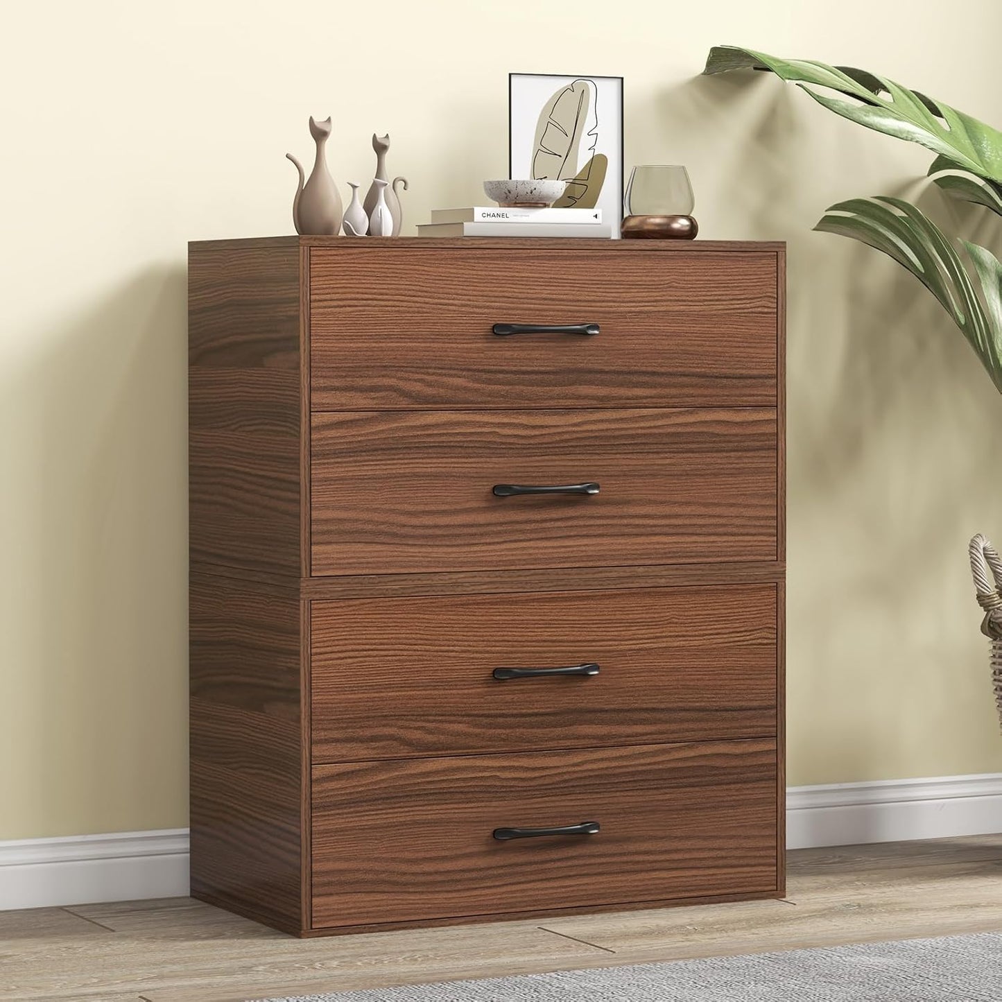 2 Drawer Lateral File Cabinet, Stackable Home Office Drawers, Under Desk Printer Stand, Low Storage Organizer, Horizontal Wooden Filing Cabinet for Study Living Room, No Wheels (2, Walnut)