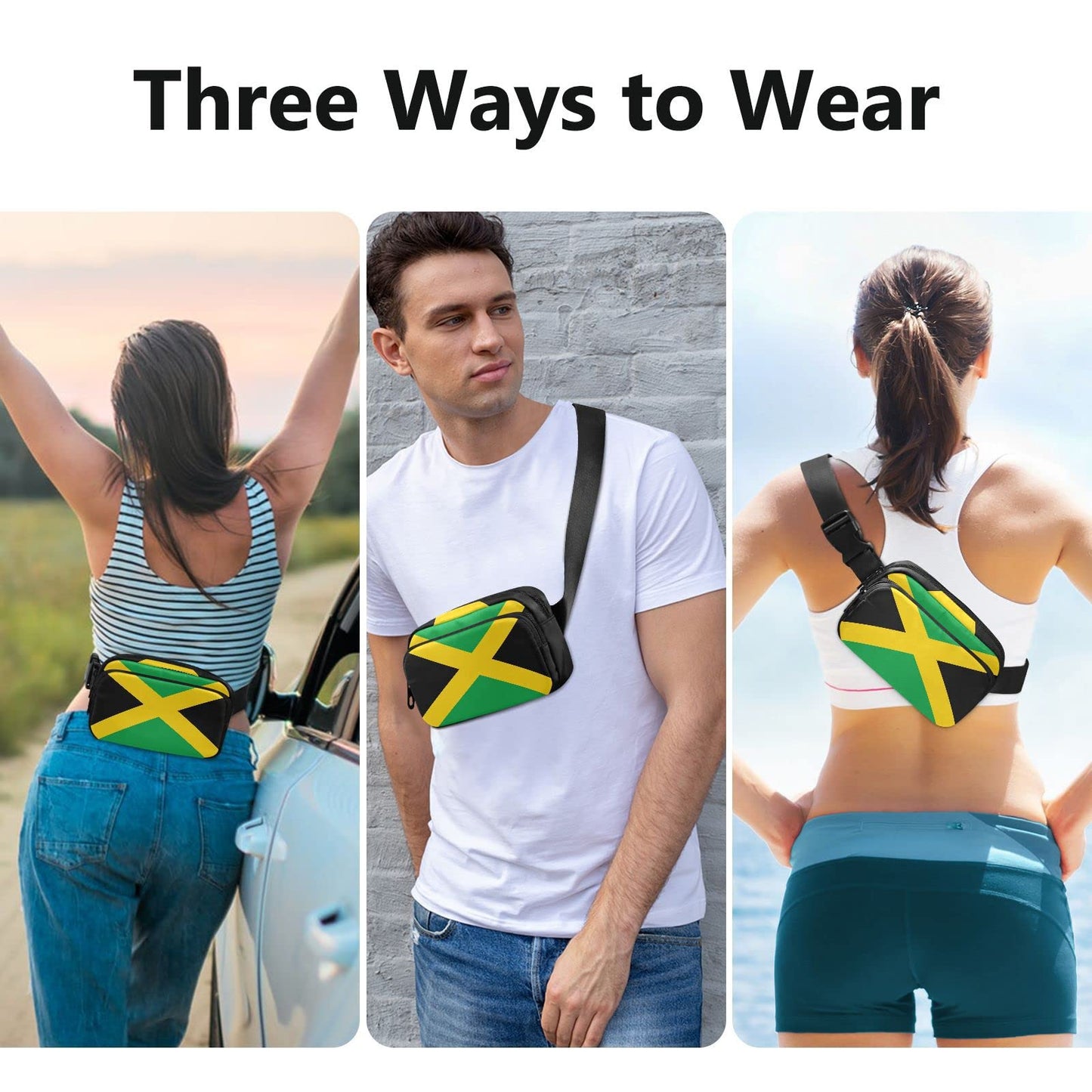 JHKKU Hiking Fanny Pack Jamaica National Flag Waist Pack Fashion Casual Hip Bum Bag with Adjustable Strap for Women & Men Hands Free Crossbody Bags for Outdoors, Hiking, Running, Travel