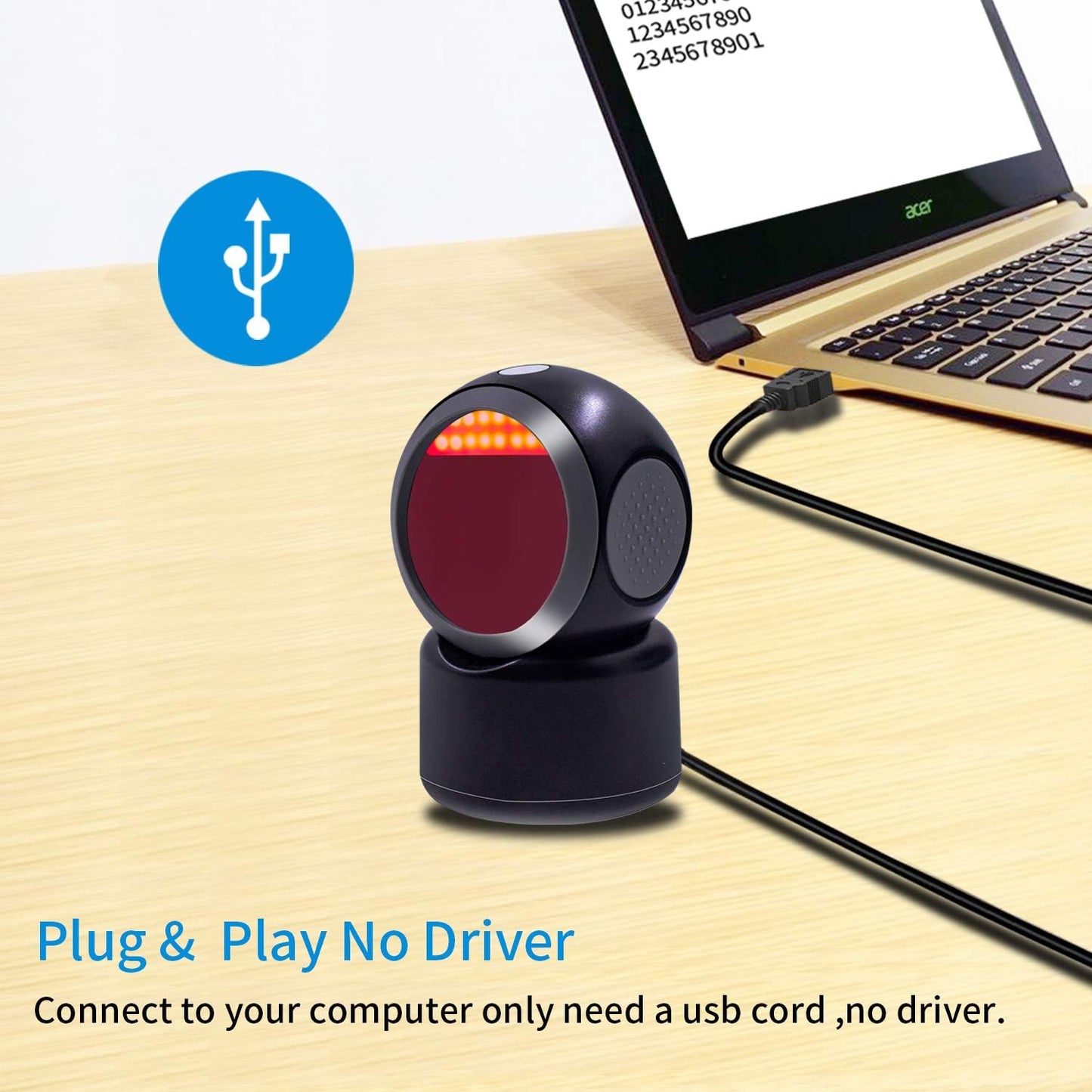 2D QR Barcode Scanner,Symcode Omnidirectional Hands-Free Automatic Barcode Reader for Mobile Payment Computer Screen ScanMeters