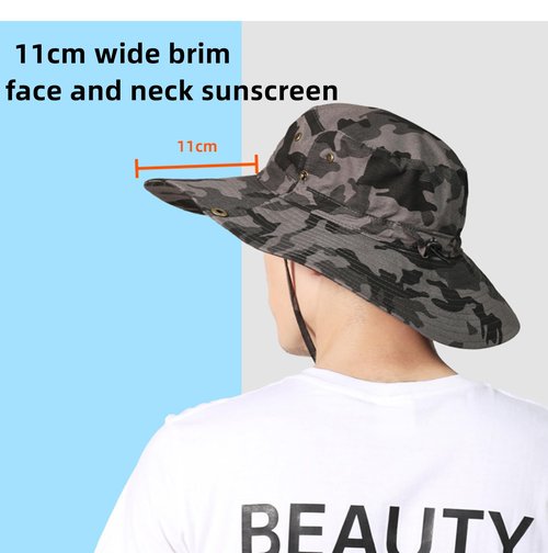 QOHNK Boonie Hats for Men Women Wide Brim Sun Hats Outdoor Sun UV Protection Fisherman Hat Big Head Fishing Camo Bucket Hats