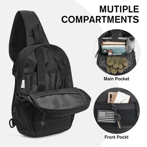 G4Free Tactical Sling Bag Backpack for Men,Military Durable Shoulder Pack Tactical Bag for Travel, Hiking, Outdoor Sports Black