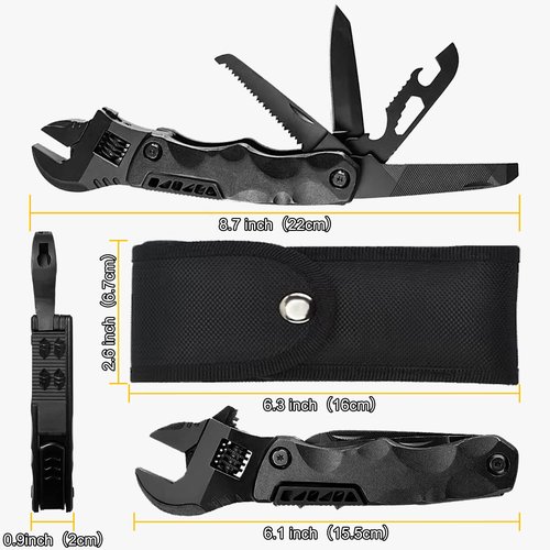 Multitool Wrench, Adjustable Wrench with Flathead Phillips Screwdriver, Nail File, Bottle Can Opener, Screwdriver reservoir, Multifunctional Purpose Stainless Steel Tool (black)