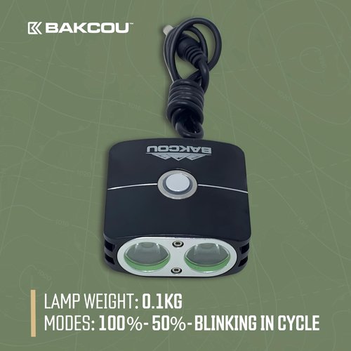Bakcou - 2200 Lumen GoProMount Headlight - E-Bike Light with Blinking Modes, USB Rechargeable, Waterproof, Dual LED Design, 120-Hour Battery