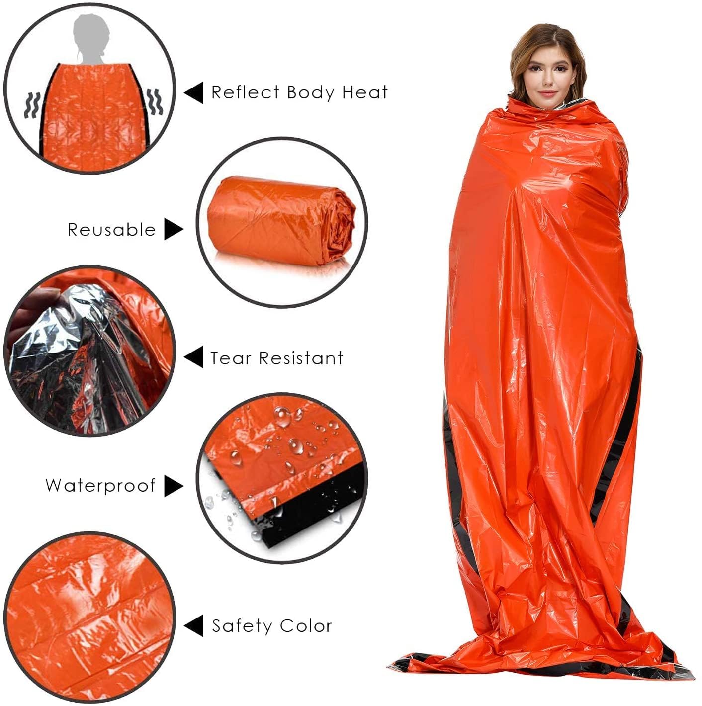 2 Packs Emergency Thermal Sleeping Bag, Survival Bivvy Sacks Blanket with Whistle, Waterproof Lightweight Survival Shelter Blanket Bag Gear for Outdoor Hiking Camping Adventure..