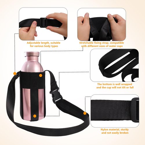 SZSUYAD Black Water Bottle Shoulder Strap, Suitable for 12-32oz Universal Water Bottle, Simple Adjustable Crossbody Strap For Outdoor Sports(Bottle Excluded)