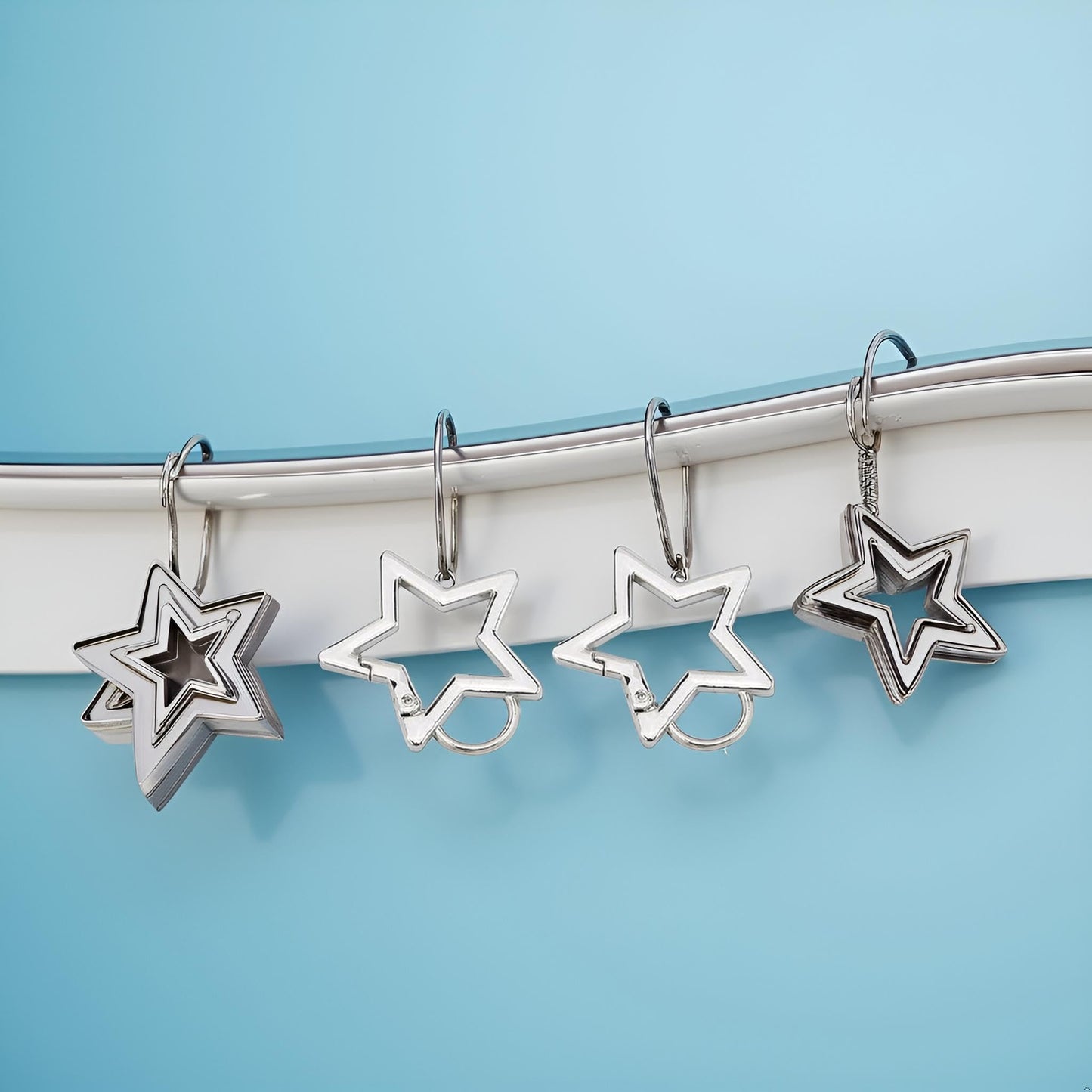 2Pcs Silver Star Shaped Stainless Steel Keychain Clip Carabiner Snap Hook Holder Star Hook Clip Key Holder Carabiner Clip for Keys Chain Accessories