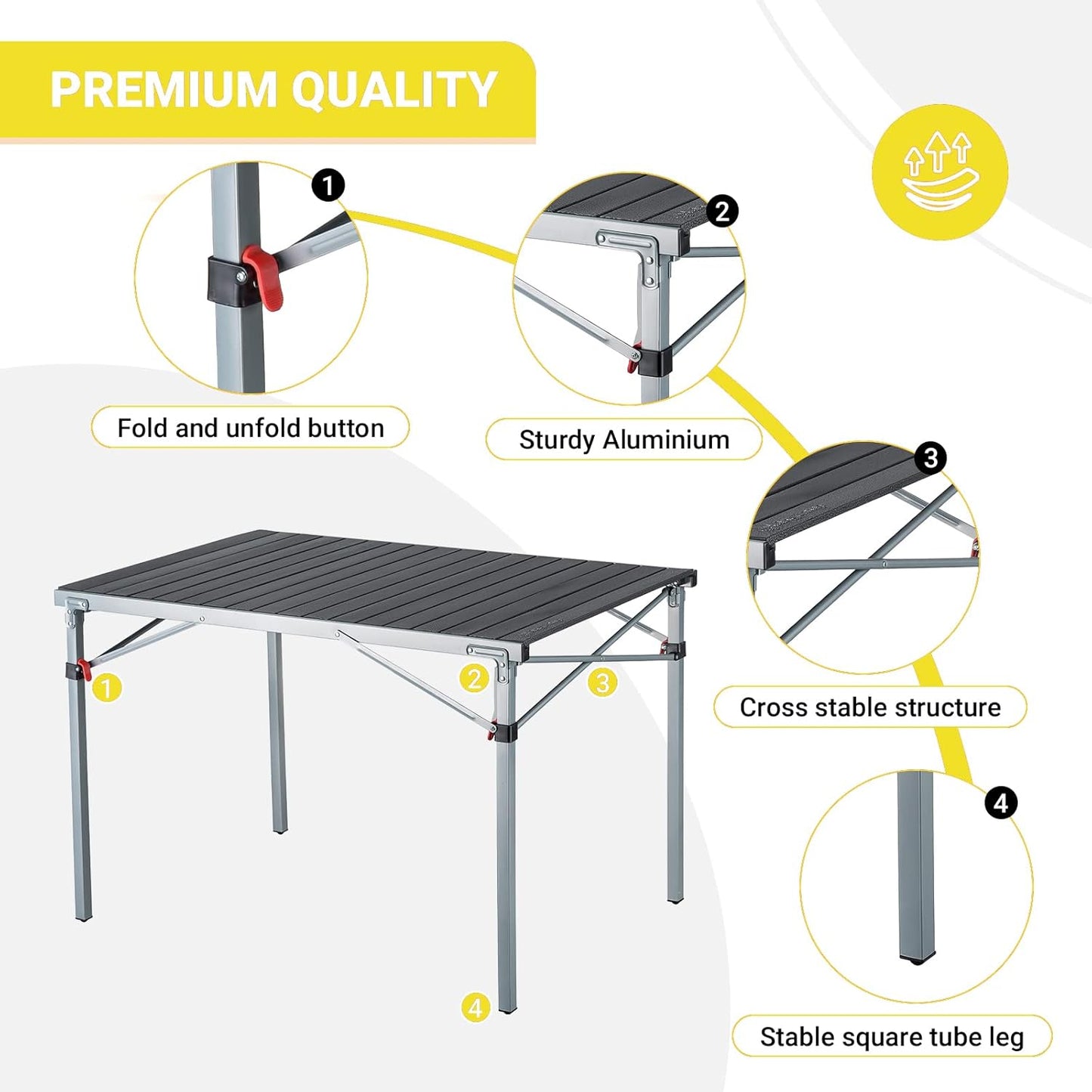 KingCamp Aluminum Folding Camp Table - Lightweight, Portable, Roll Up for Outdoor Camping, Picnic, Barbecue