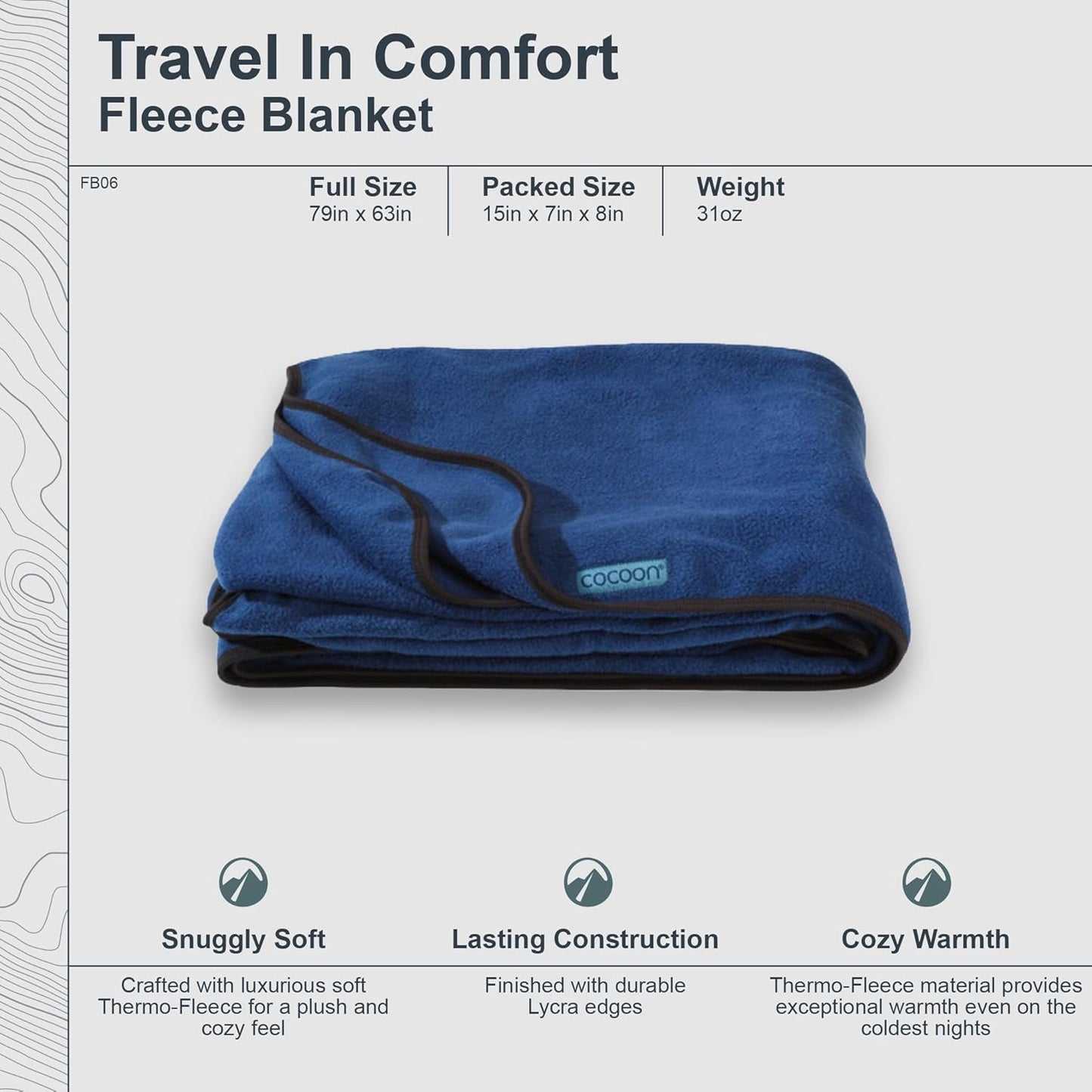 cocoon- Premium - Travel Fleece Blanket - Cozy, Soft, Warm, Lightweight - Regular 79" x 63"