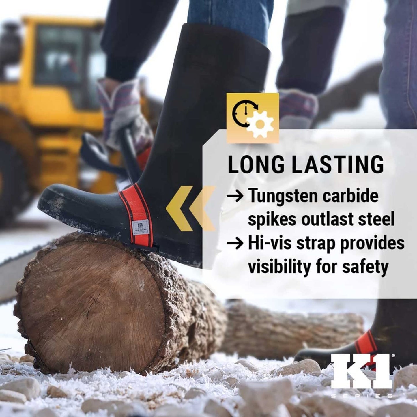 K1 Mid-Sole Ice Cleats for Men & Women - Rotatable Traction Aids For Winter Snow - Hi Vis - Low Profile