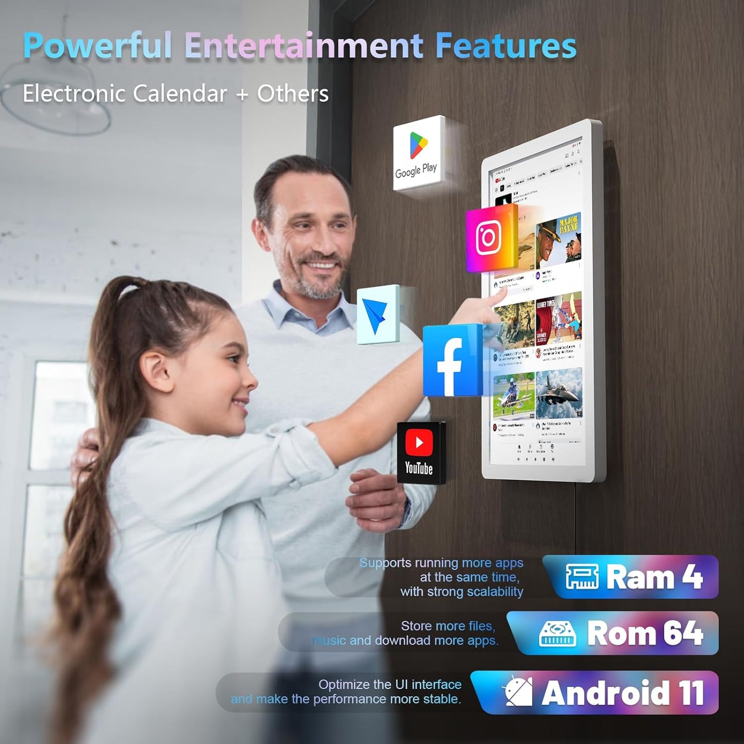 2th 5GWiFi 15.6 Inch Digital Calendar,Android 11 (4Ram 64Rom),Smart Weekly and Monthly Planner 1920 * 1080P IPS Touchscreen Wall and Desk Calendar for Family Schedules,Support Play Store,Youtube