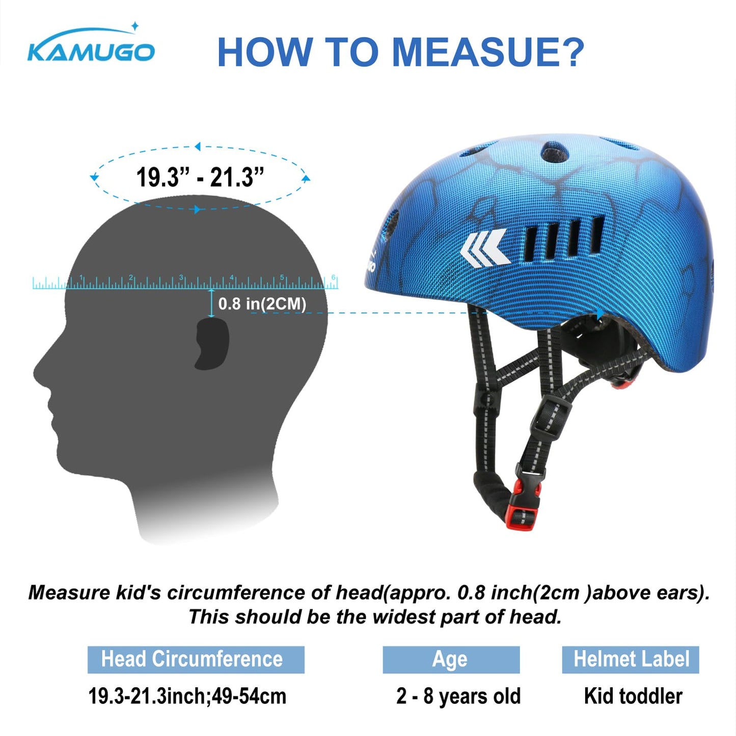 KAMUGO Kids Bike Helmet, Toddler Helmet for Ages 2-8 Boys Girls with Sports Protective Gear Set Knee Elbow Wrist Pads for Skateboard Cycling Scooter(Blue)