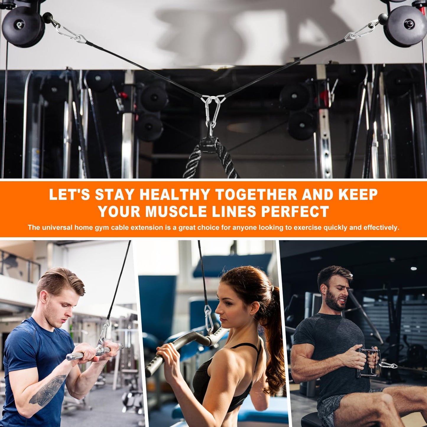 10" Gym Cable Extension Compatible with Bowflex Home Gym Machine Accessories for LAT/Tricep Pull Down and Leg Extensions Machine Thick 0.2" (1 Pair)