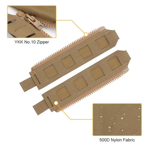 IDOGEAR SPORTS Tactical Back Panel MOLLE Zipper Kit Molle Zipper Strap with Expand Loading for Tactical Vest CPC JPC AVS (Coyote Brown)