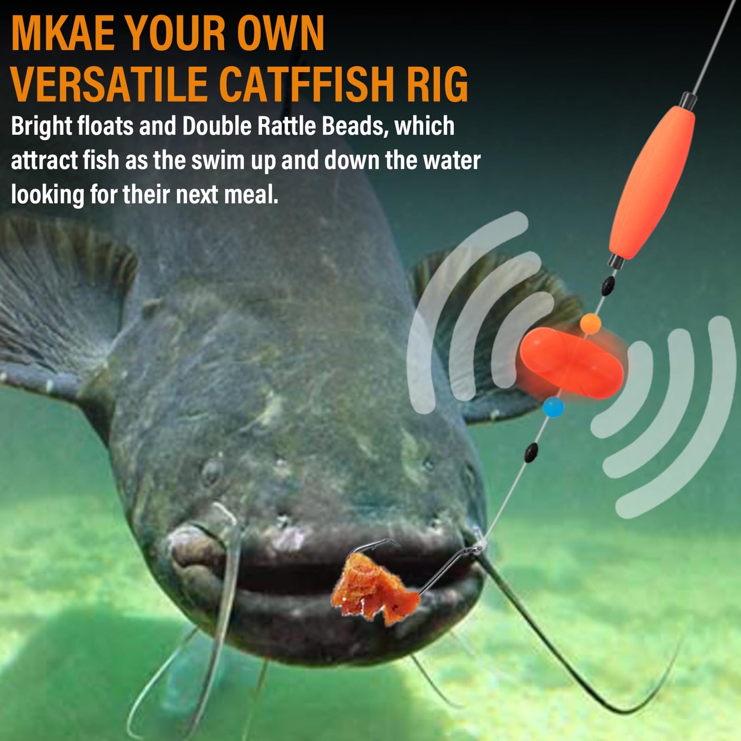 kaleodam Catfishing Tackle Making Kit Catfish Rig Accessories 102PCS/99PCS Catfish Tackle with Catfish Floats Catfish Hooks Swivels Fishing Bells (Type A)