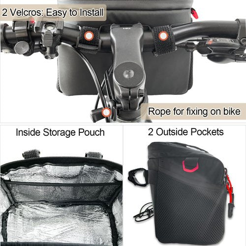 Danuosie Insulated Bike Handlebar Bag, Water Resistant Bicycle Cooler Storage with Touch Screen Phone Holder, Reflective Large Cycling Front Pouch, Shoulder Bag for Outdoor Hiking Mountain Road Bike