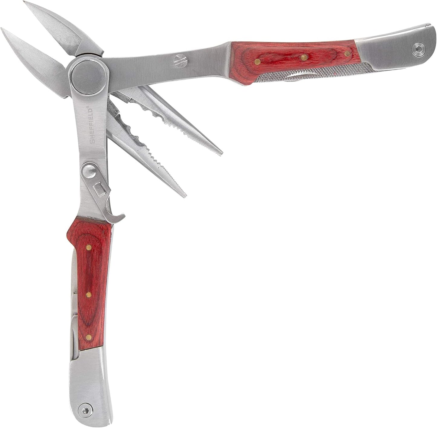 Sheffield 12301 Axe Multi Tool, 12-in-1 Camping Knives & Tools, Utility Tool Double Axe Head, Camping Tool, Stainless Steel Knife Multitool