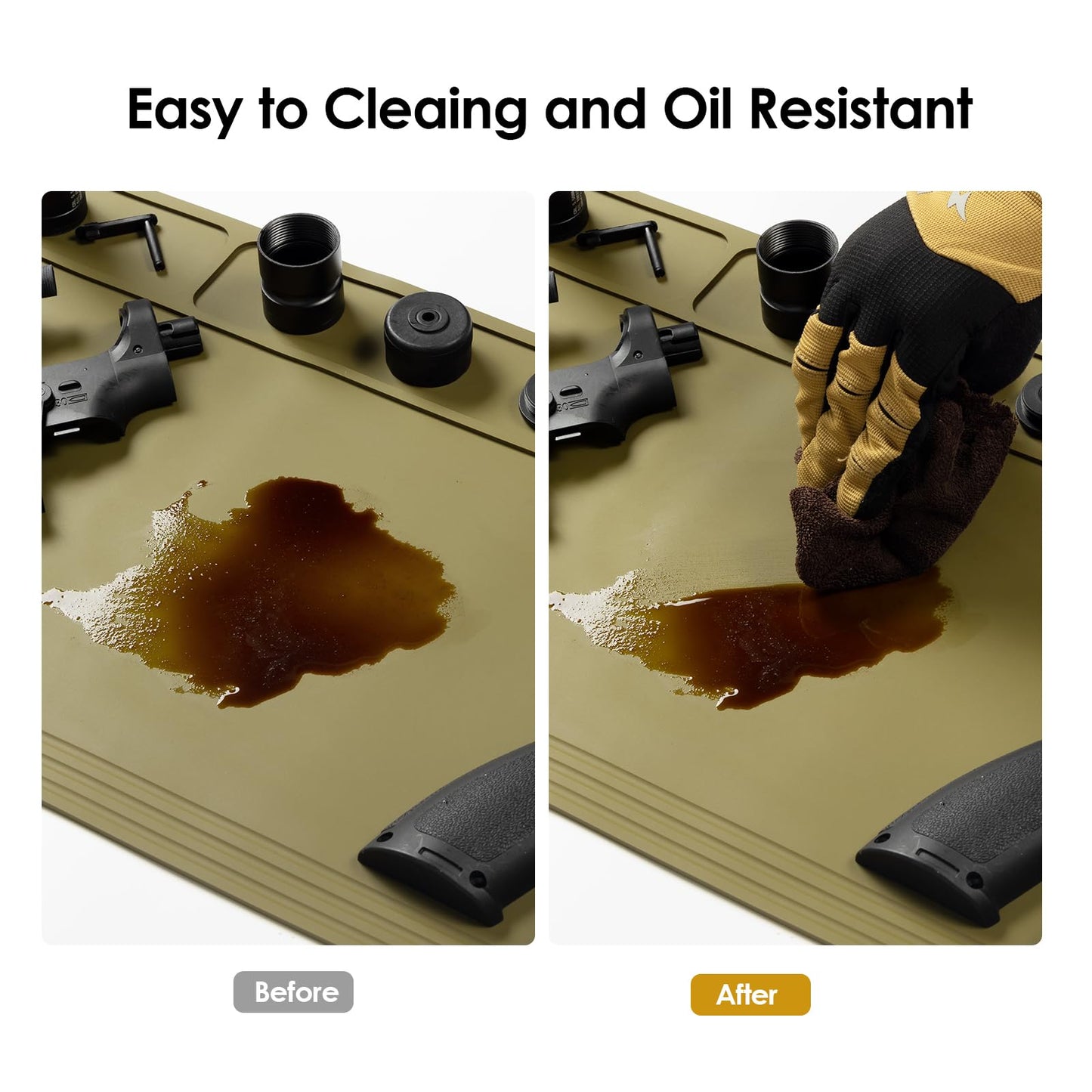 OneTigris Gun Cleaning Mat Rifle Pistol Gun Mat with Magnetic Dots, Non-Slip Oil Resistant Brown (36.0" x11.9")