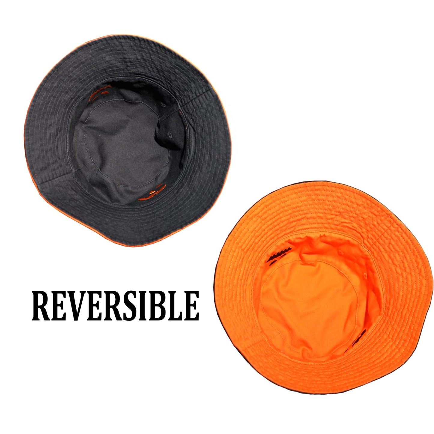 Halloween Pumpkin Bucket Hat for Women and Men- Reversible Sun hat with Jack O' Lantern Face on Front & Back (Orange Black)