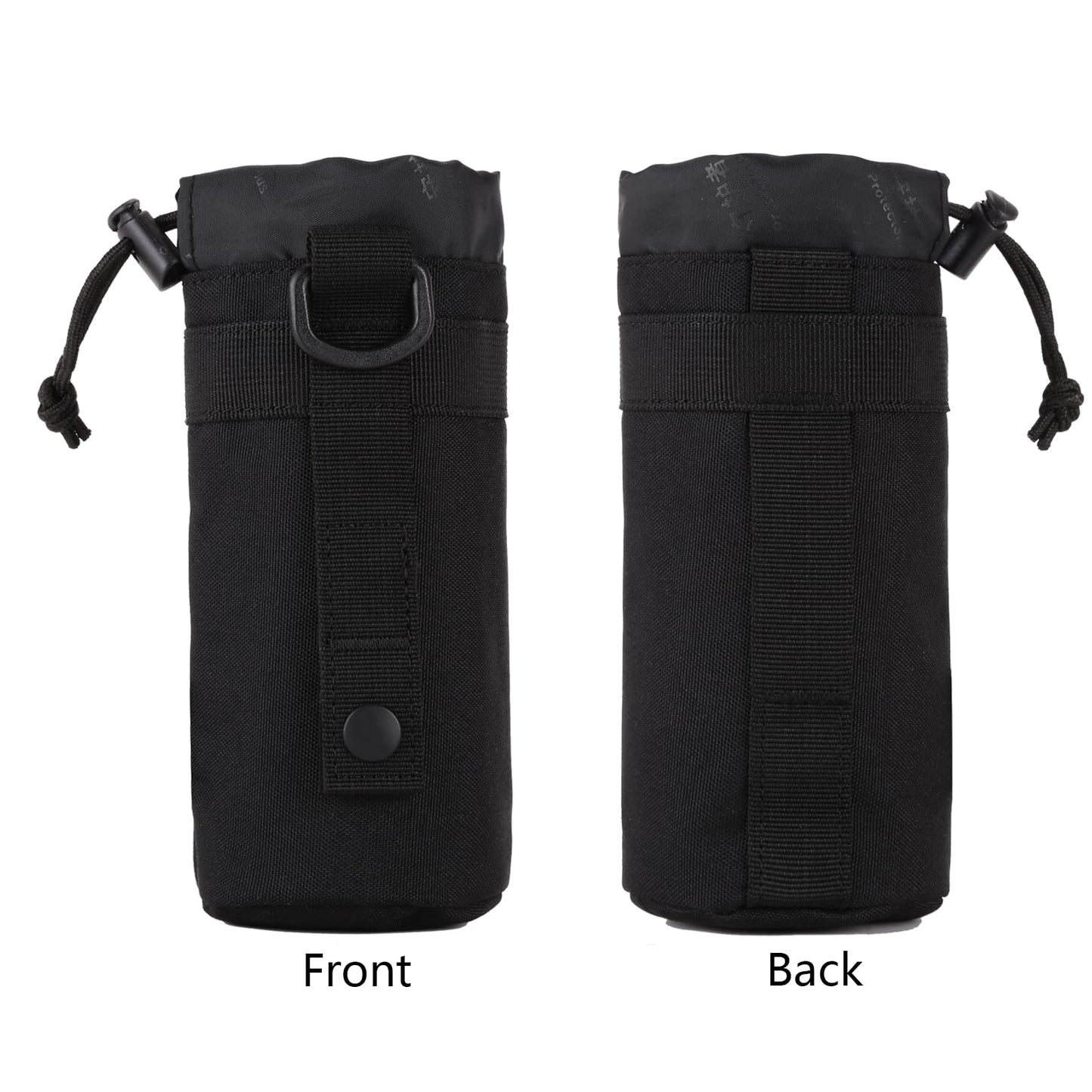 Lake Of Fire 2PCS Molle Water Bottle Holder Fits 10 to 15 Ounce Bottle,Nylon Tactical Water Bottle Holder for Backpack,Drawstring Open Top(Black)