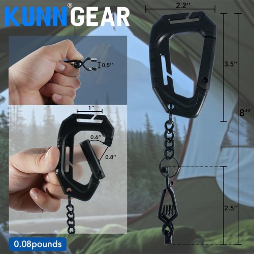KUNN Tactical Glove Clips with ABS Plastic Carabiner, Metal Alligator Clip, for Molle Webbing, Lanyard, Tactical Packs, Ideal for Outdoor, Camping, Black Plating