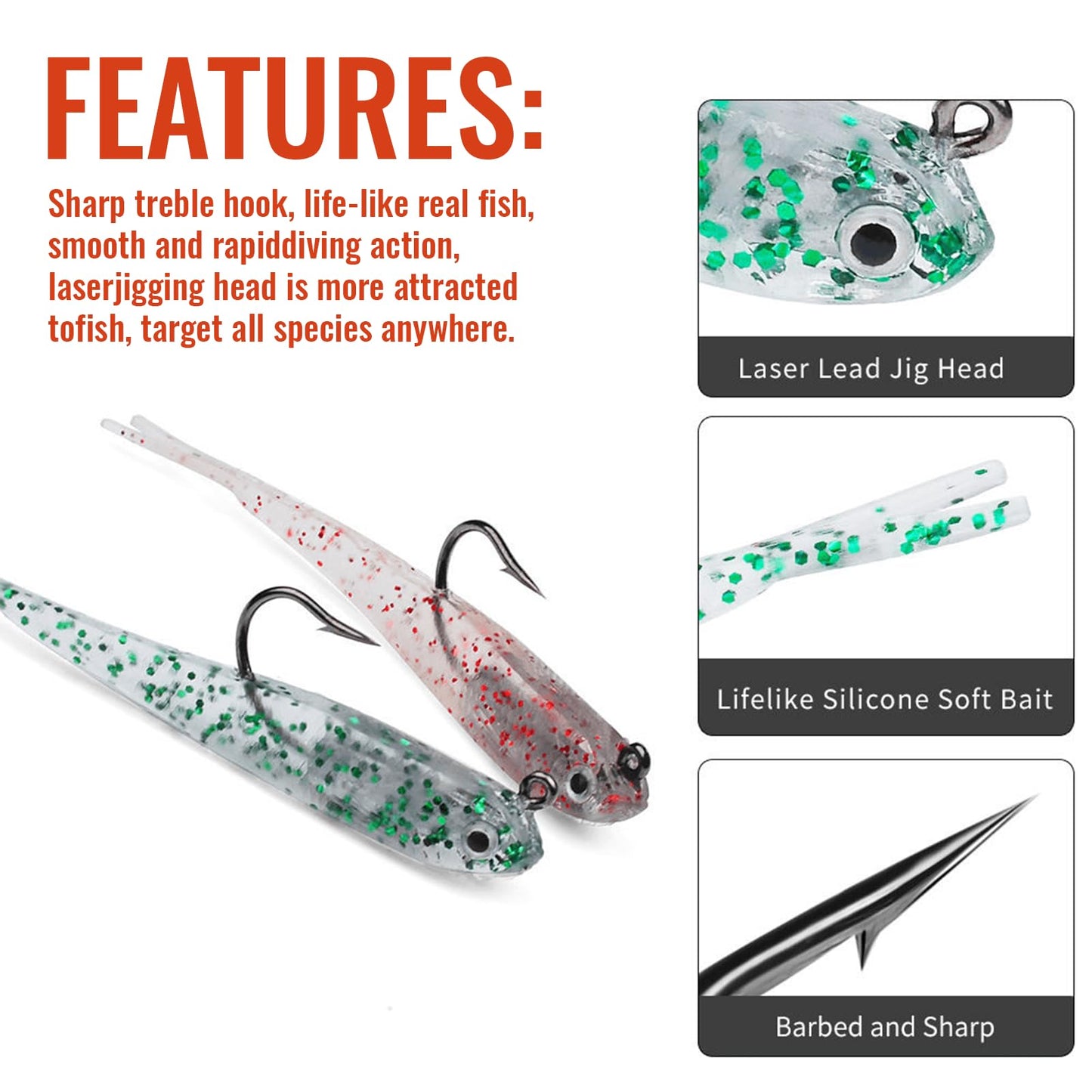 10 Pcs Pre-Rigged Jig Head Soft Fishing Lures kit, Flexible X-Tail Soft Plastic Swimbaits Special Tail Fishing Bait for Bass Trout Fishing for Freshwater Saltwater