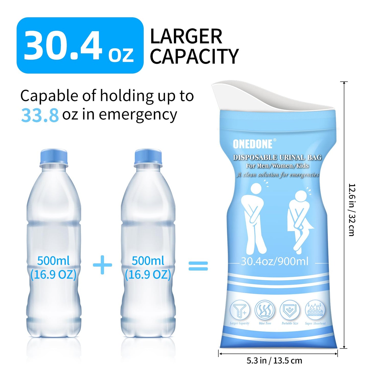 ONEDONE Disposable Urinal Bag 24 Pack 30.4 OZ Pee Bags for Travel for Men Women Kids Emergency Urine Bag Portable Emergency Urinal Bags Vomit Bag for Traffic Jams Camping Hiking