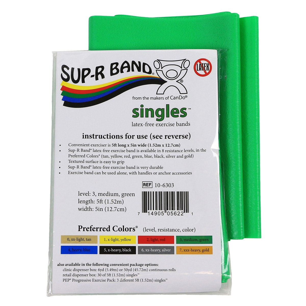 CanDo 10-6323 Sup-R Latex Free Exercise Band, 50yds Length, Green-Medium