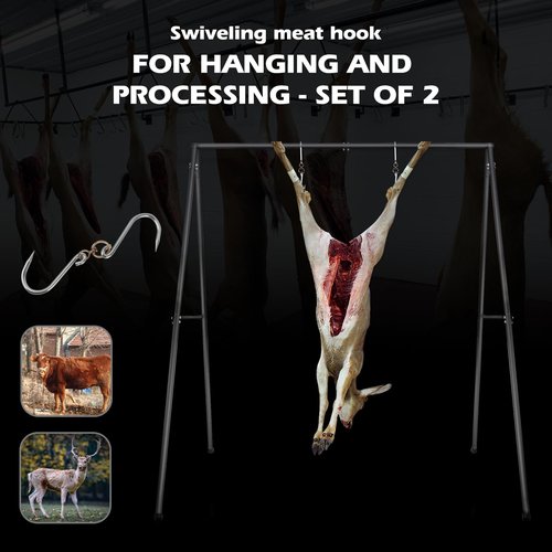 Deer Game Hanger Hoist, Tripod Deer Hanging Stand, Deer Skinning Rack with 2 Meat Hooks for Hunting and Fishing, Animal Skinning, Dressing and Butchering - Heavy Duty