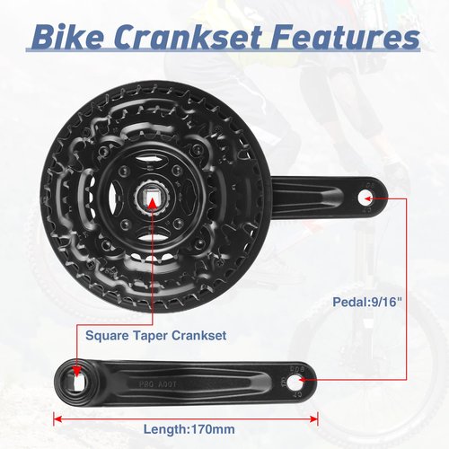 ZUKKA Bicycle Crankset Square 42-34-24 Teeth for 3x6/7/8 Speed 170mm for Mountain Bike Transmission Square Gear