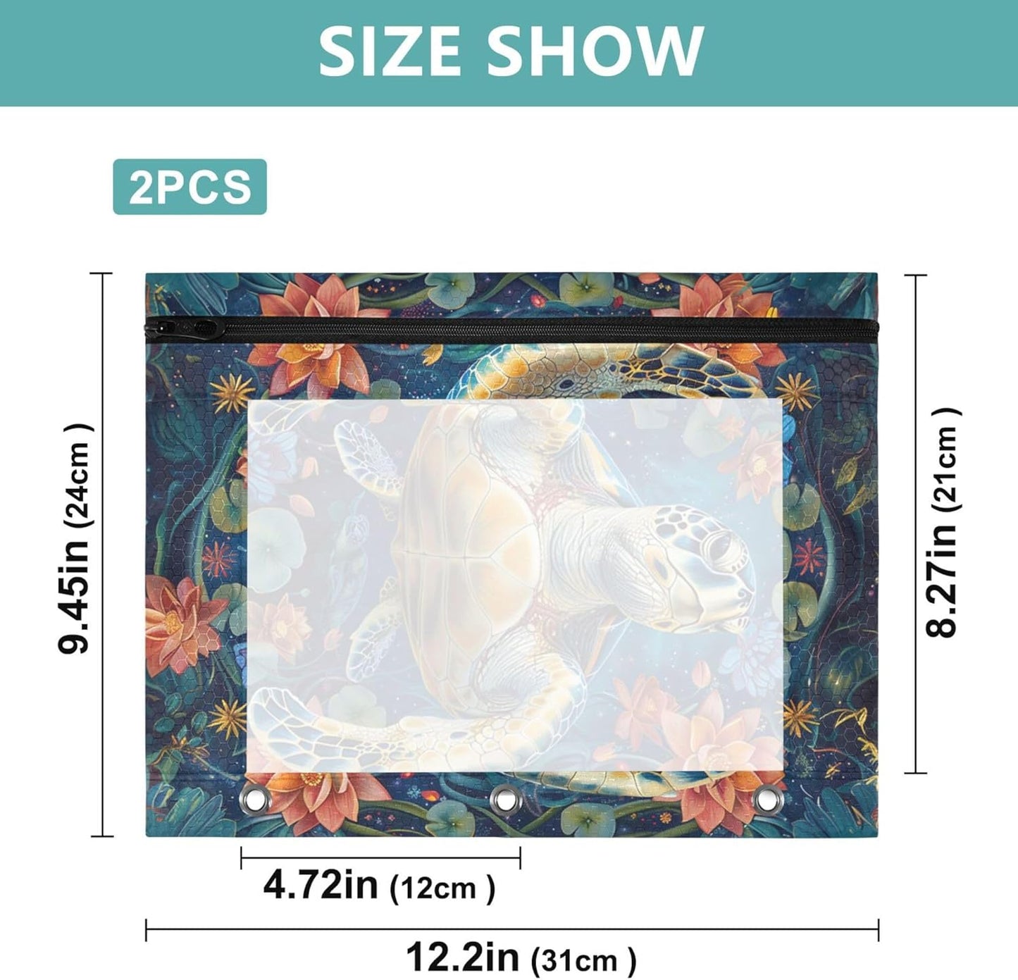 Largemouth Bass Fish 2 Pack 3 Ring Binder Pocket A4 Size Binder Pouches Clear PVC Loose Leaf Folder Sleeves Storage Bags for Files, Documents