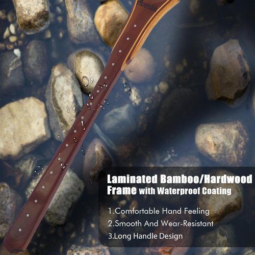Riverruns Long Wooden Net Fly Fishing with Measuring Dots on Handle Soft Rubber Bag (Long Handle Wooden Net)