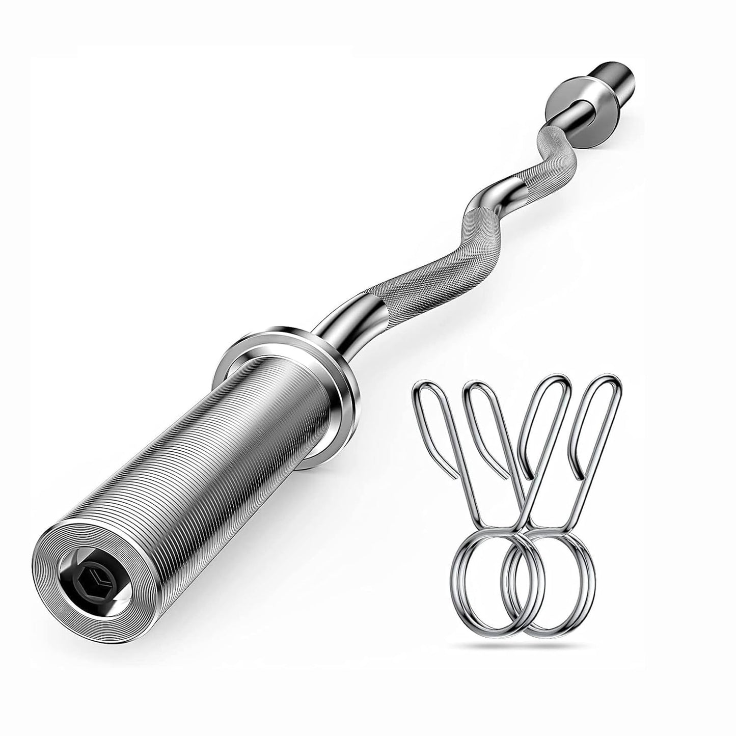 Olympic EZ Curl Barbell Bar, 47” Strength Training EZ Bar for Weight Lifting,Hip Thrusts,Biceps, triceps, Back/Leg Muscle Exercise,Chrome Curling Bar for 2 Inch Weight Plates,with 2 Spring Collars