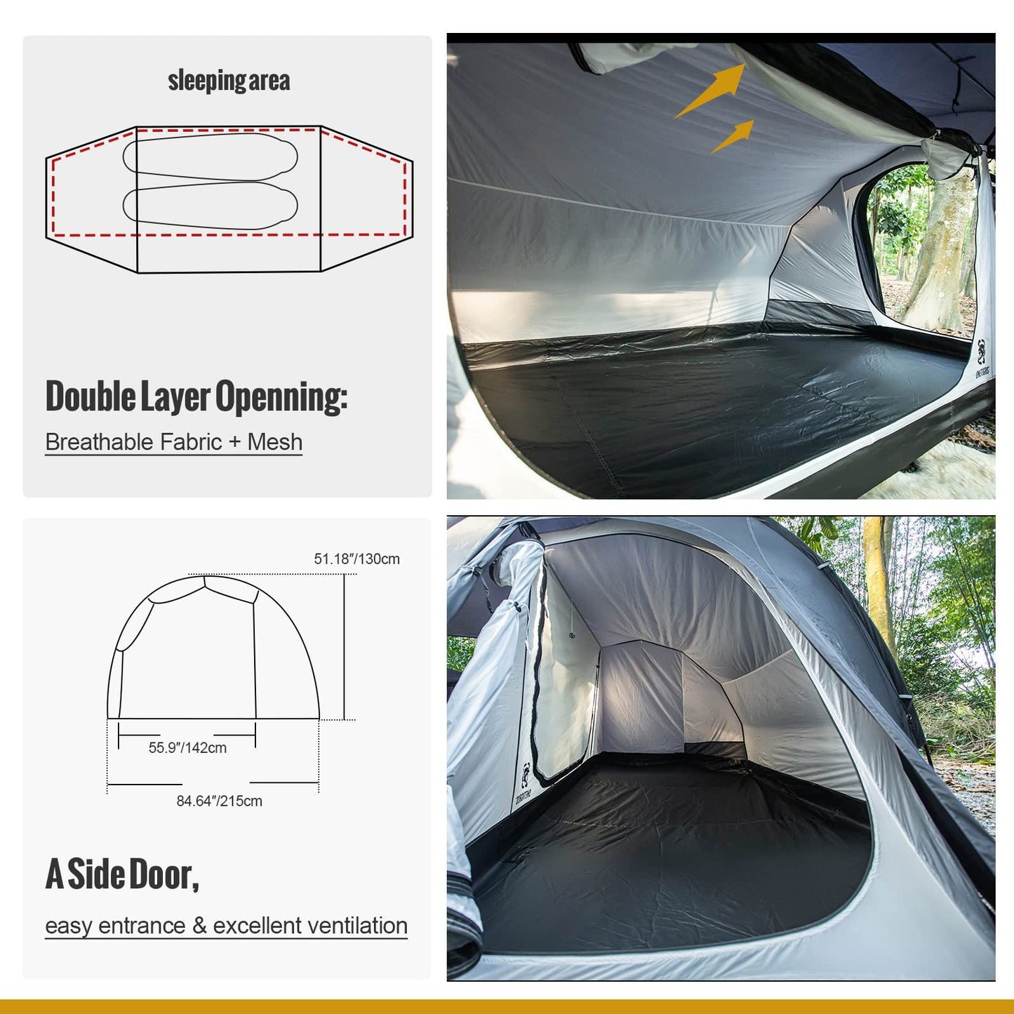 OneTigris COMETA Camping Tent, Detachable Inner Mesh Tent & Portable Carry Bag Included, Easy Setup, Waterproof Windproof Tunnel Tent for Outdoors Camping Canoeing Beach Travel Picnic (Black)