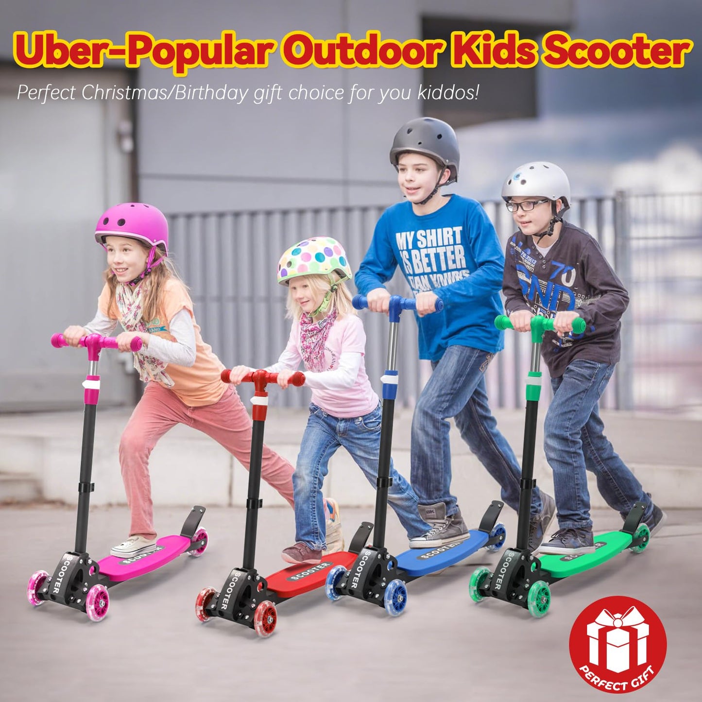 Scooter for Kids 3-12, Kid Scooters with Extra-Wide Deck, 165 lb Capacity, 3 Wheel Lean to Steer Kick Scooter and Height Adjustable Handlebar, Light Up Wheels for Stable Smooth Riding, Xmas Child Gift