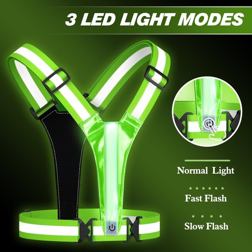 AXsinr LED Reflective Vest Running Gear, Light Up Vest for Night,High Visibility Running Vest for Biking,USB Rechargeable Adjustable Safety Gear, Green