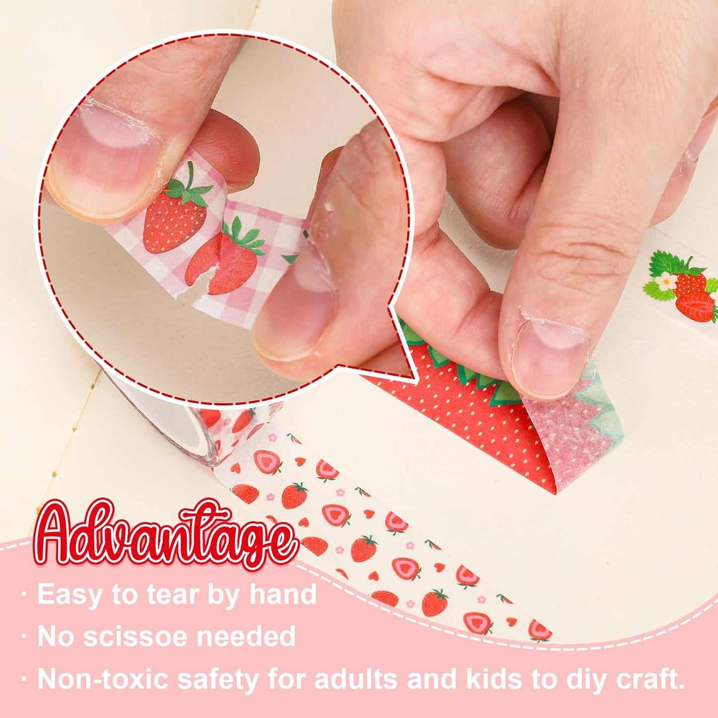 12 Rolls Strawberry Washi Tape Sweet Red Berry Decorative Masking Tape Set Summer Fruit Wrapping Paper Tapes for Scrapbook Journal DIY Art Crafts