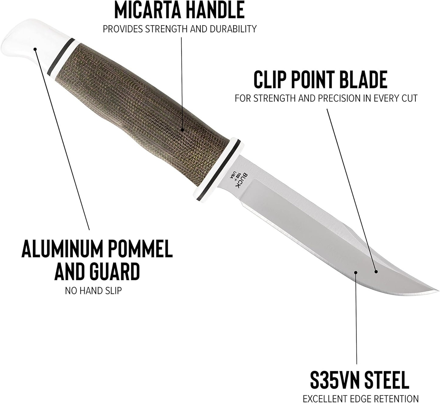 Buck Knives 102 Woodsman Fixed Blade Hunting Knife, 4" Stainless Steel Blade with Leather Sheath