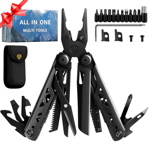 28-in-1 Multitool Pliers, Stainless Steel Multi Tool with Pocket Clip, Self-Locking, Replaceable Wire Cutters, and Precision Screwdriver, Foldable EDC Multi-Tool for Outdoor, Repair, Camping, Hiking