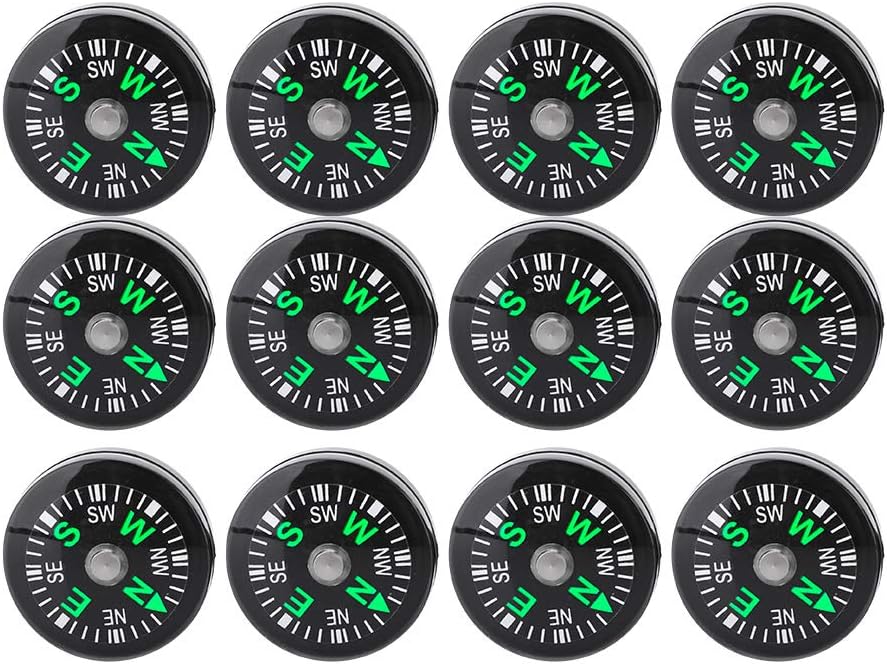 12Pcs Button Compass, Oil Filled Mini Pocket Button Compass for Camping, Hiking, Boating, Survival Bracelets Button Small