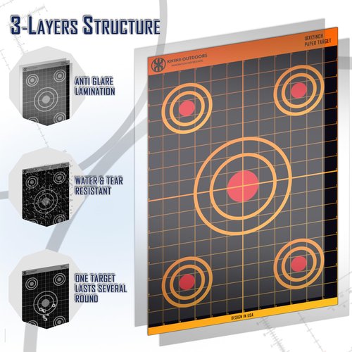 KNINE OUTDOORS Shooting Paper Targets for Shooting Range, 12x18 inch, Bulk for Hunting, Handguns, Pistols, Rifles, Axis Design (25 Pack)
