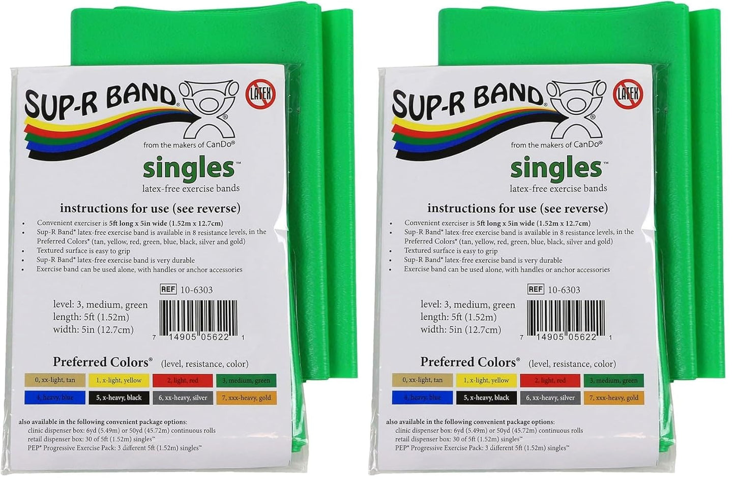CanDo 10-6323 Sup-R Latex Free Exercise Band, 50yds Length, Green-Medium
