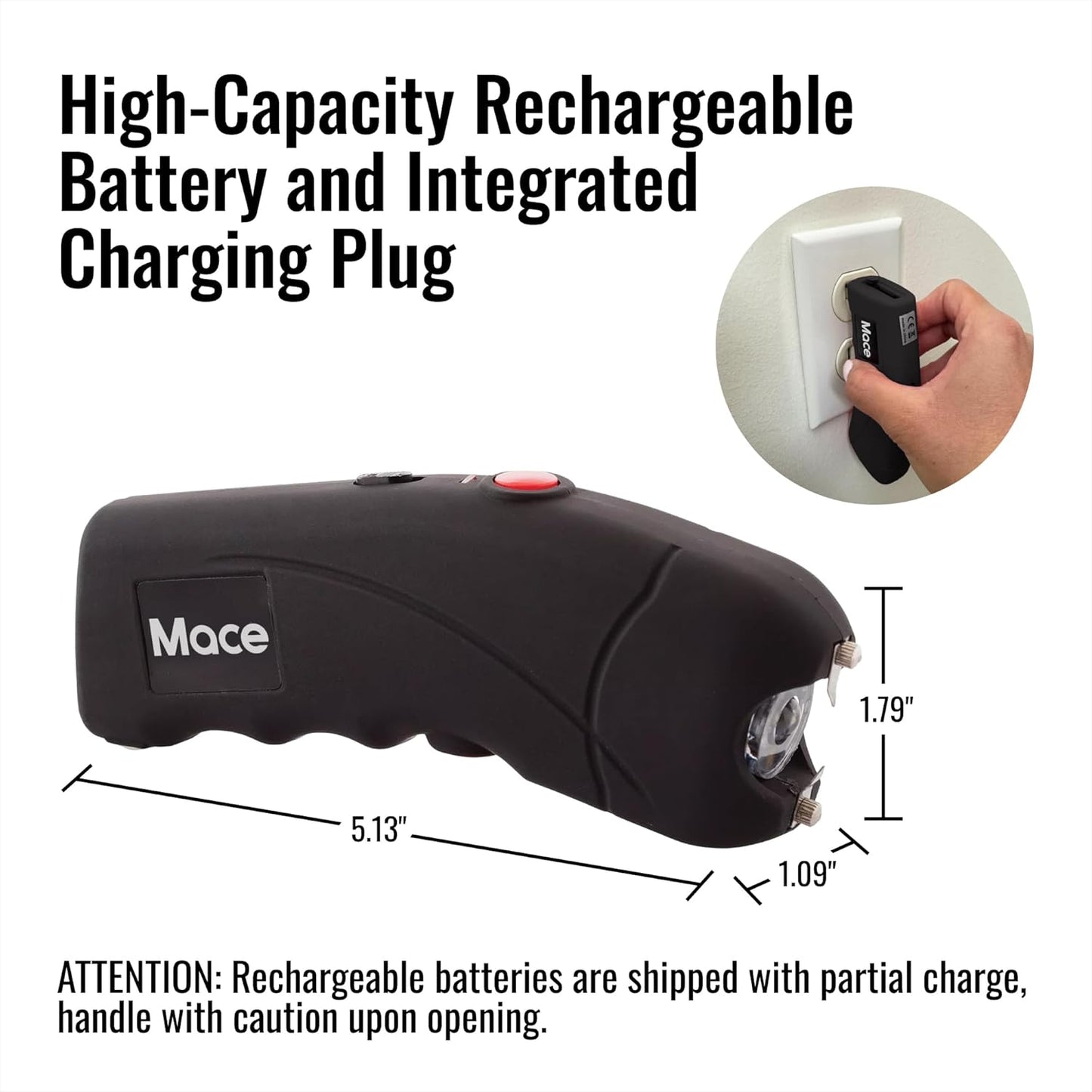 Mace Ergo Stun Gun for Self Defense - Rechargeable, Bright LED Light, High Voltage, Up to 1.69 Microcoulombs of Electric Power, Self Defense for Women & Men